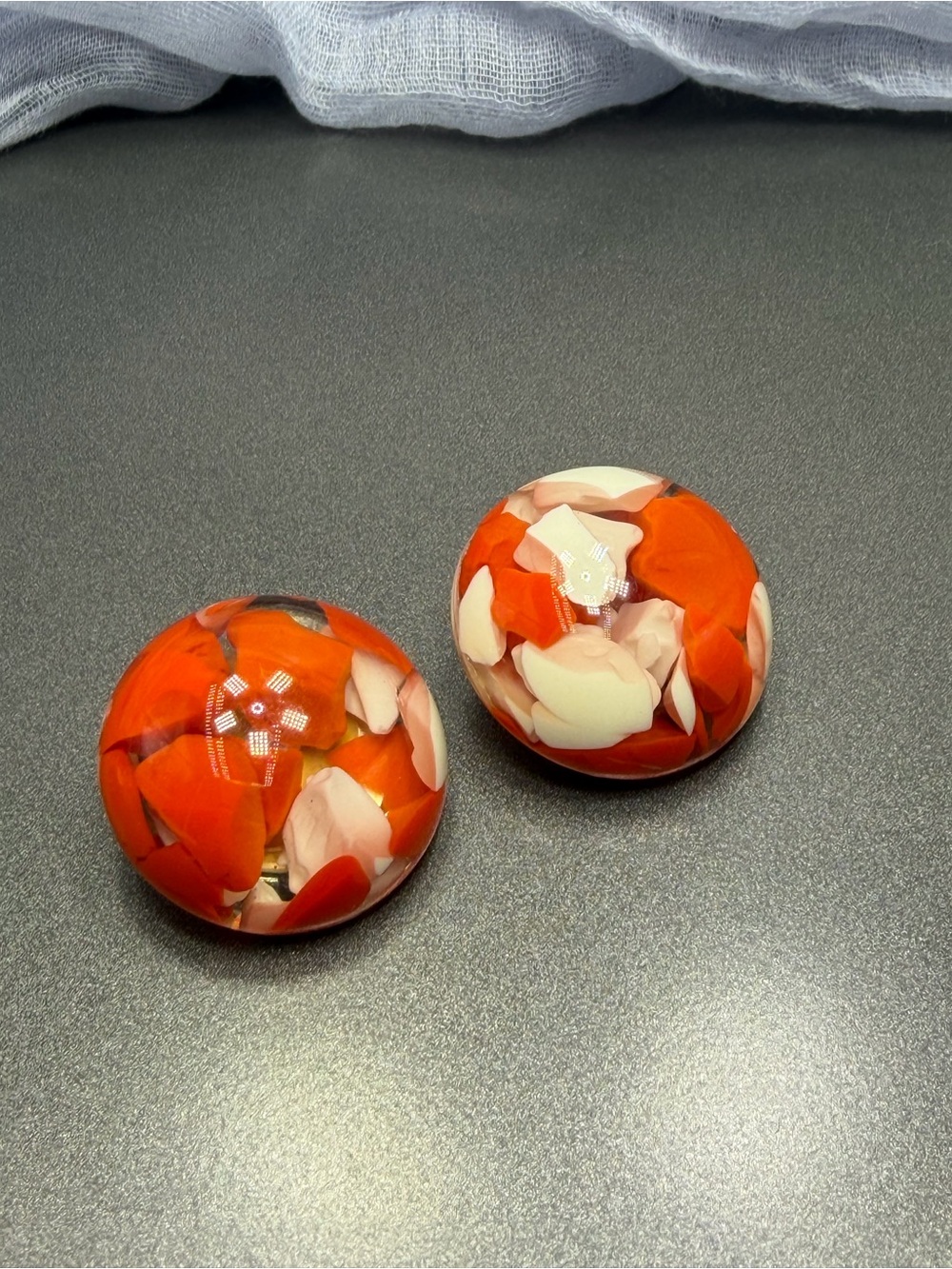 Vintage Italian Marbled Round Resin Clip-On Earrings